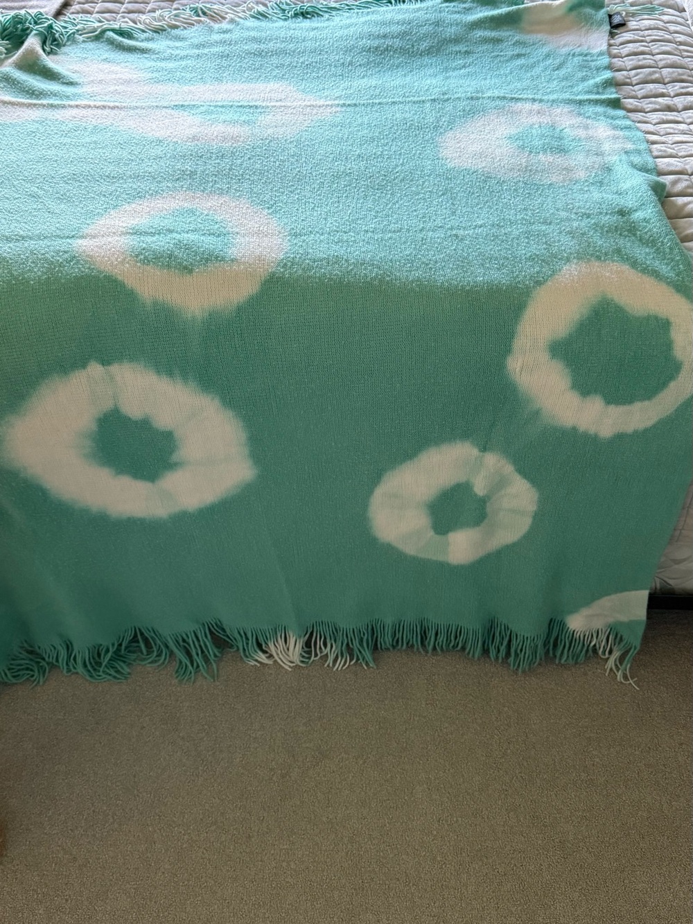 Aqua Circle Fringe Throw Blanket - Home Bedding cynthia Rowley 64x53